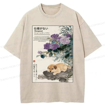 Tokyo-Tiger The Dog And The Hydrangeas Washed T-Shirt