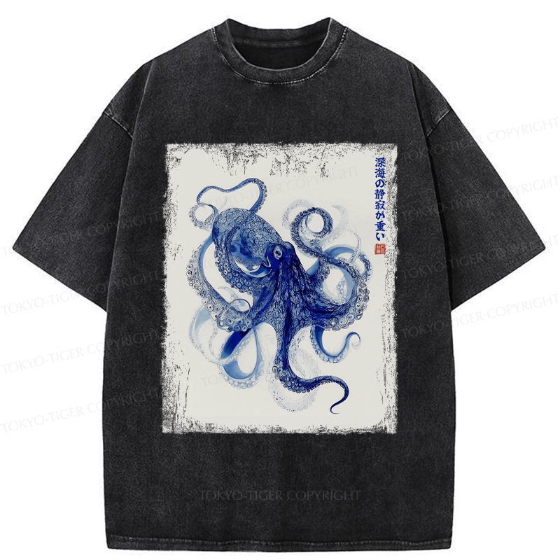 Tokyo-Tiger In The Deep: The Octopus’s Journey Washed T-Shirt