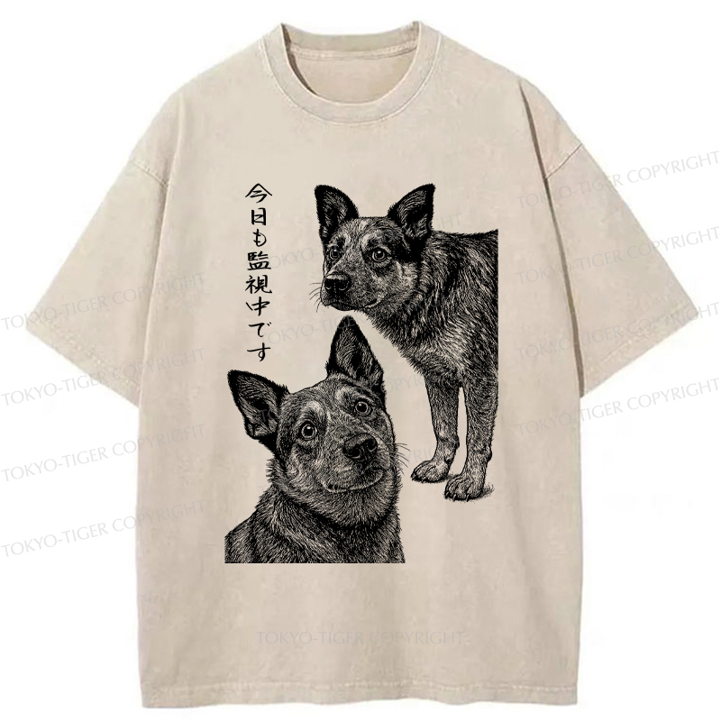 Tokyo-Tiger The Dog is Watching Today Washed T-Shirt
