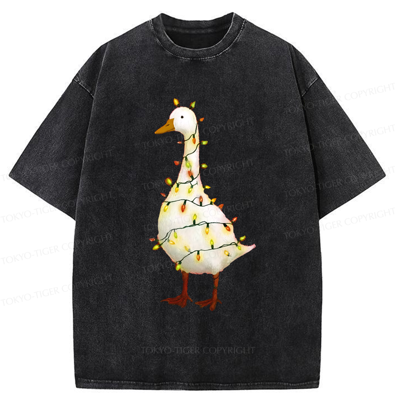 Tokyo-Tiger Funny Christmas Goose Washed T-Shirt