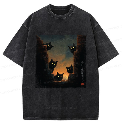 Tokyo-Tiger Five Cats Are Watching You Today Washed T-Shirt