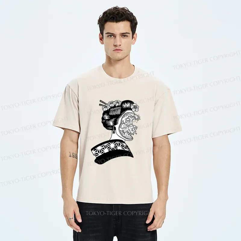 Tokyo-Tiger Horror Geisha And Wave Washed T-Shirt