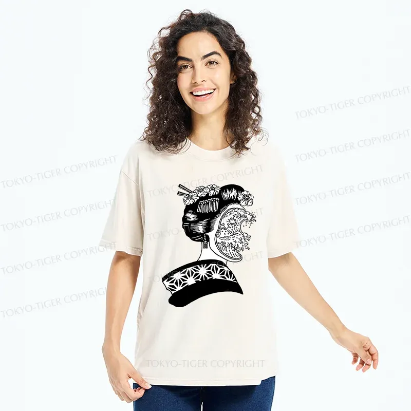 Tokyo-Tiger Horror Geisha And Wave Washed T-Shirt