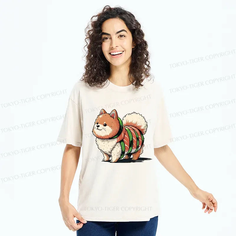 Tokyo-Tiger Japanese Rice Ball Dog Washed T-Shirt