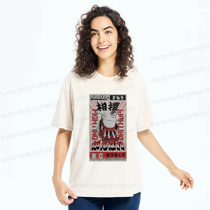 Tokyo-Tiger Vintage Sumo Poster Washed T-Shirt