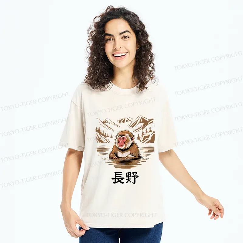 Tokyo-Tiger Monkey In Nagano Washed T-Shirt
