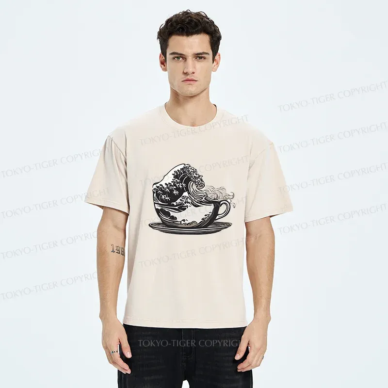 Tokyo-Tiger Vintage Coffee Wave Washed T-Shirt
