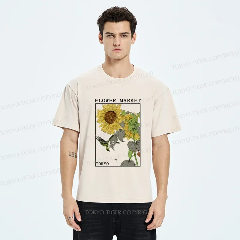 Tokyo-Tiger Vintage Sunflower Washed T-Shirt
