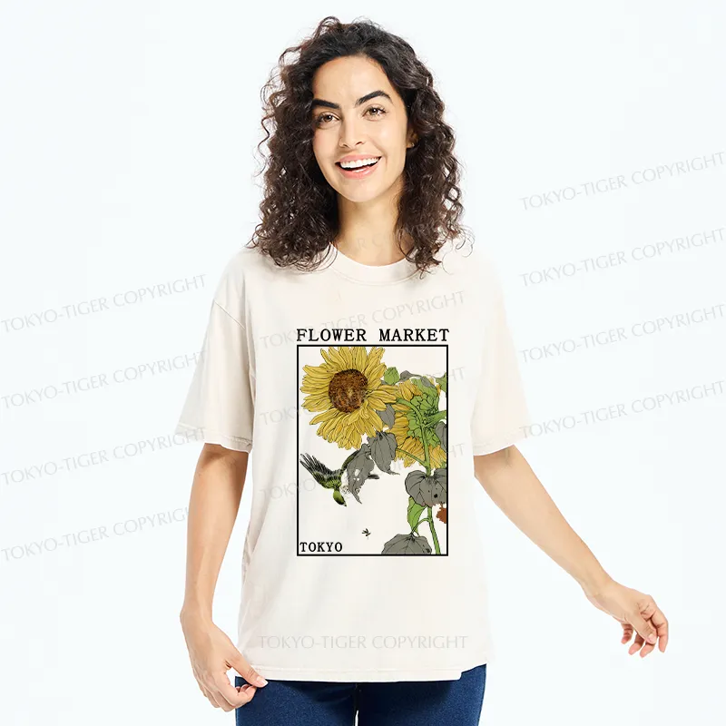 Tokyo-Tiger Vintage Sunflower Washed T-Shirt