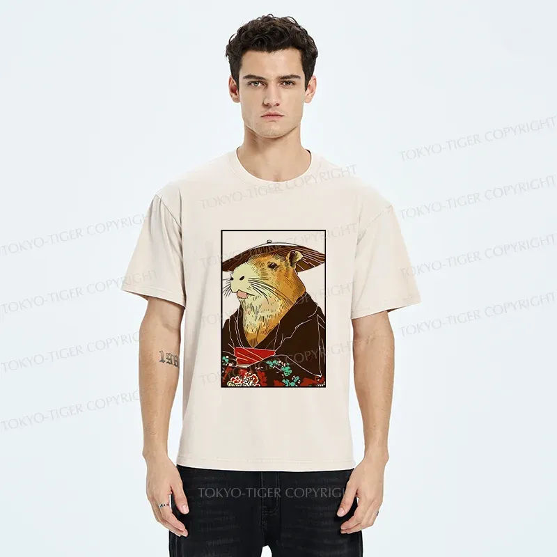 Tokyo-Tiger Capybara In Kimono Washed T-Shirt