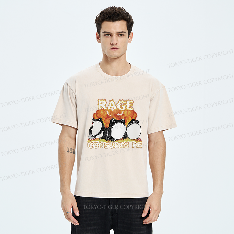 Tokyo-Tiger Angry Funny Frogs Washed T-Shirt