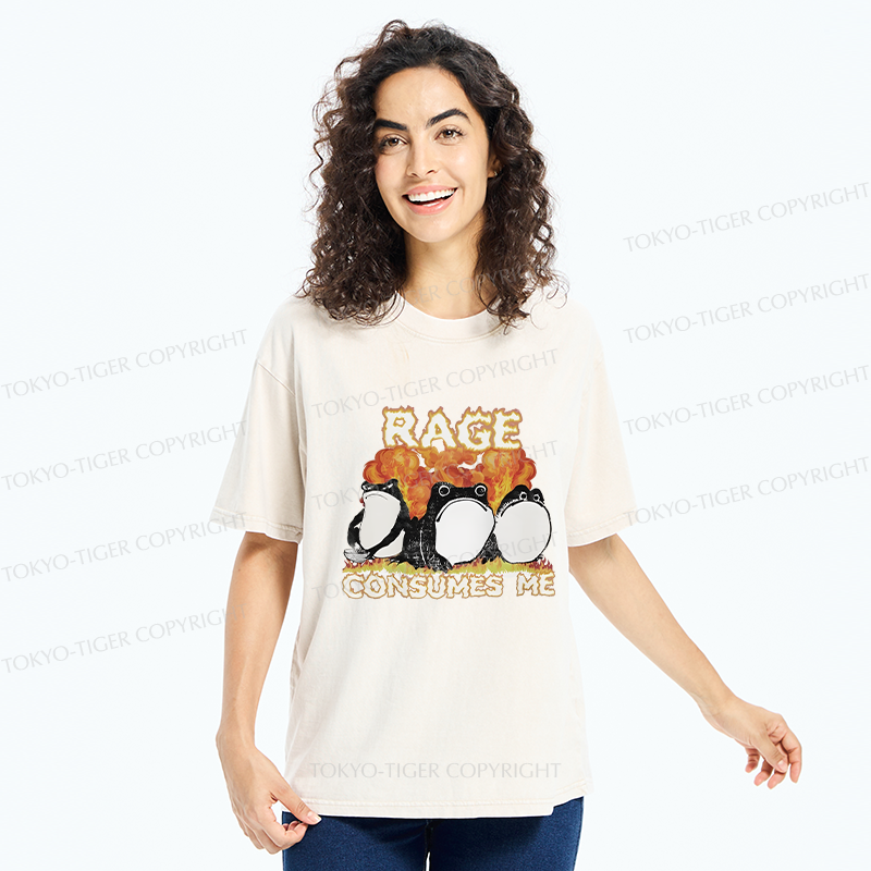 Tokyo-Tiger Angry Funny Frogs Washed T-Shirt