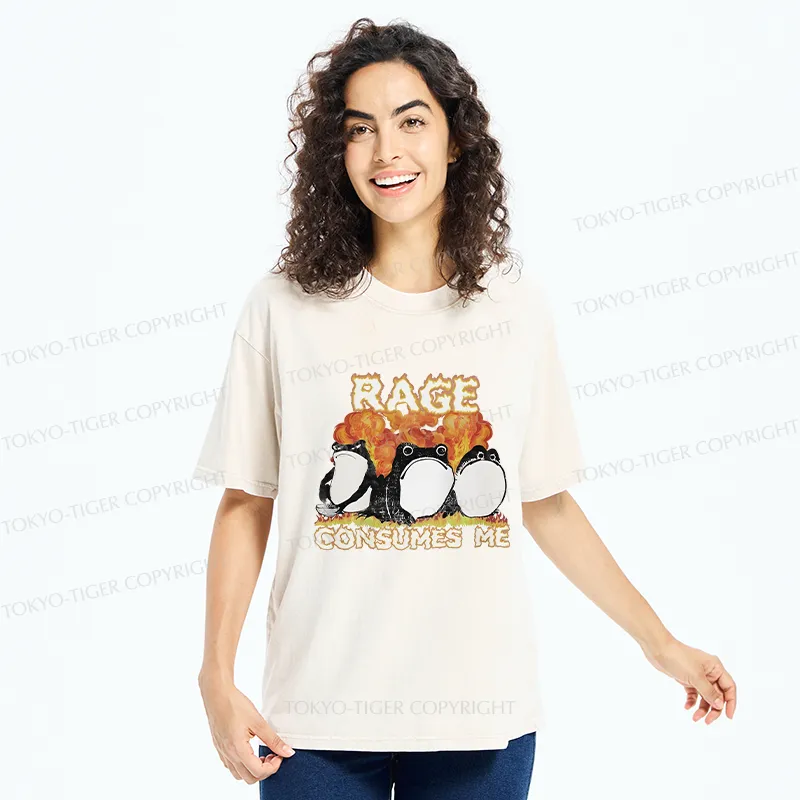 Tokyo-Tiger Angry Funny Frogs Washed T-Shirt