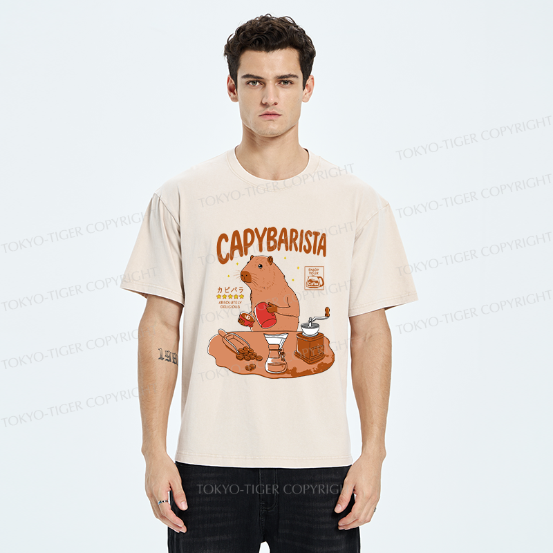 Tokyo-Tiger Capybara Brew Coffee Washed T-Shirt