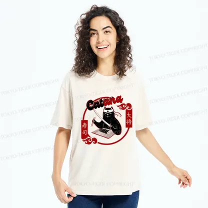 Tokyo-Tiger Cat Sushi Chef Washed T-Shirt