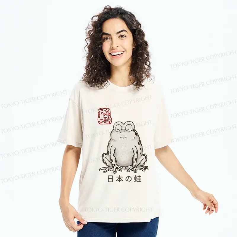 Tokyo-Tiger Japanese Retro Frog Washed T-Shirt