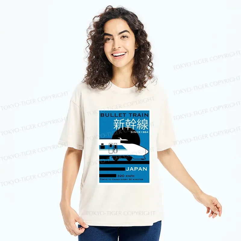 Tokyo-Tiger Japanese Shinkansen Poster Washed T-Shirt