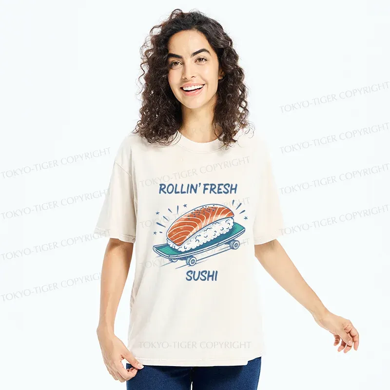 Tokyo-Tiger Sushi Skateboard Washed T-Shirt