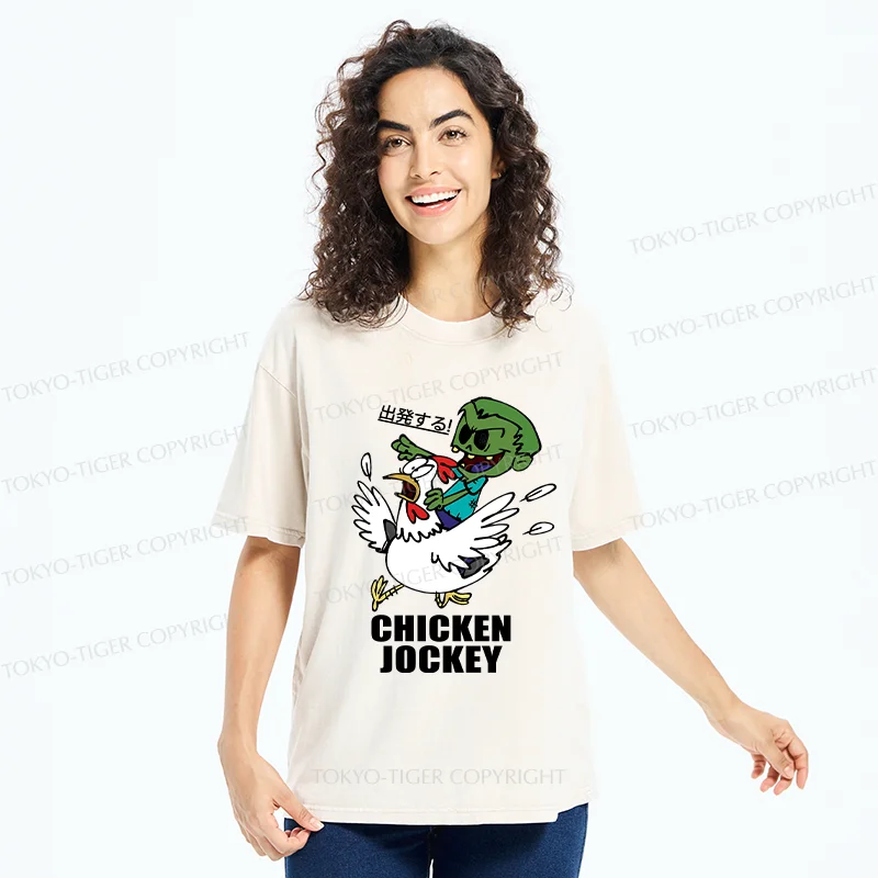 Tokyo-Tiger Zombie Riding Chicken Washed T-Shirt