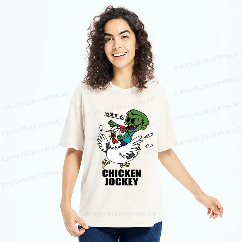 Tokyo-Tiger Zombie Riding Chicken Washed T-Shirt