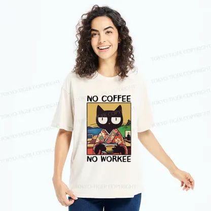 Tokyo-Tiger Cat Drinking Coffee Washed T-Shirt