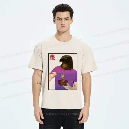 Tokyo-Tiger Eagle Eating Ramen Washed T-Shirt