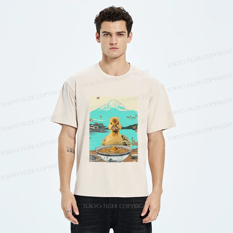 Tokyo-Tiger Duck Eating Ramen Washed T-Shirt