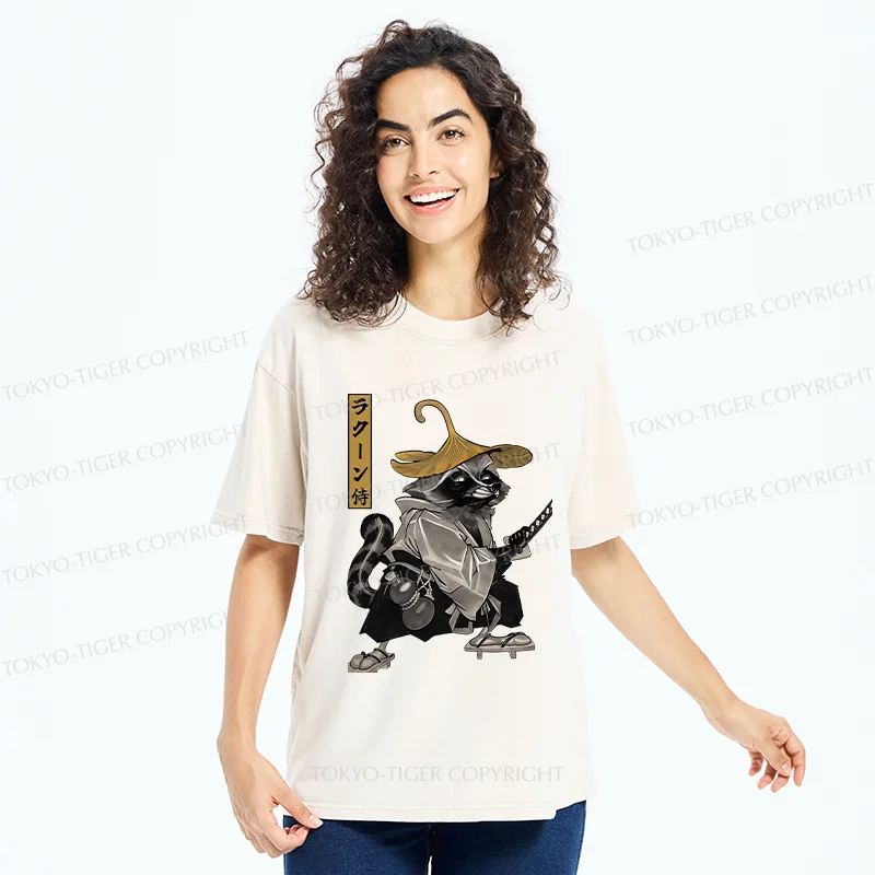 Tokyo-Tiger Samurai Raccoon Washed T-Shirt