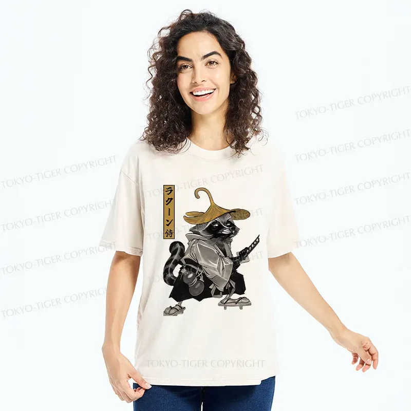 Tokyo-Tiger Samurai Raccoon Washed T-Shirt