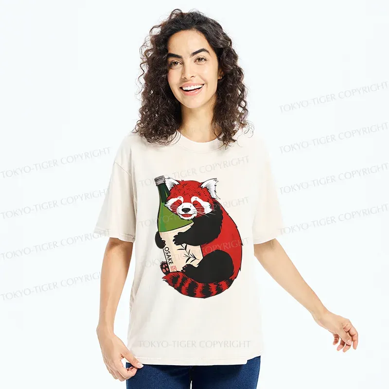 Tokyo-Tiger Raccoon Holding Wine Washed T-Shirt
