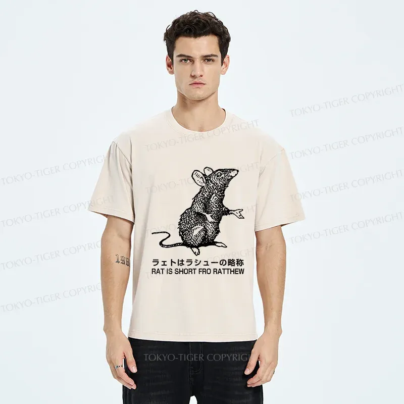Tokyo-Tiger Funny Rat Japan Washed T-Shirt