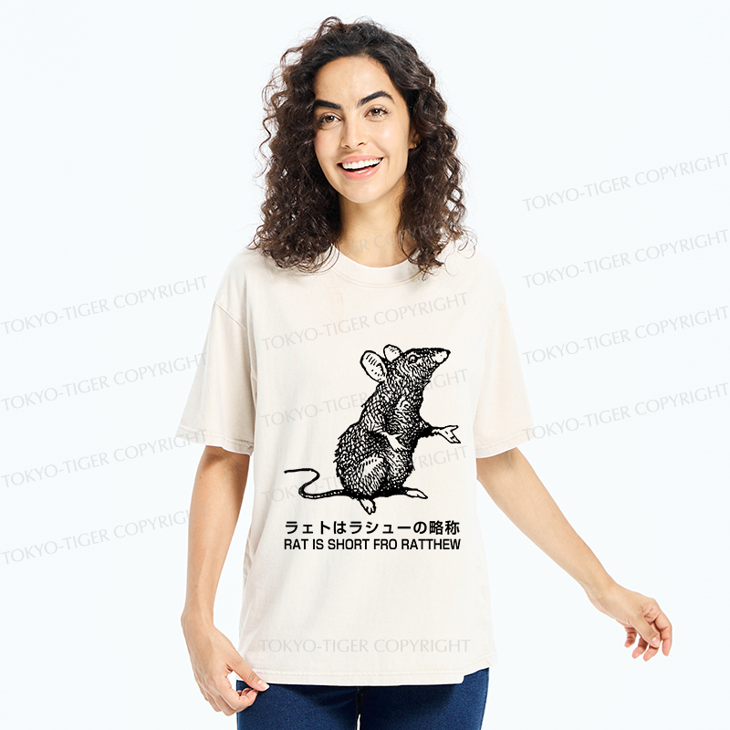 Tokyo-Tiger Funny Rat Japan Washed T-Shirt