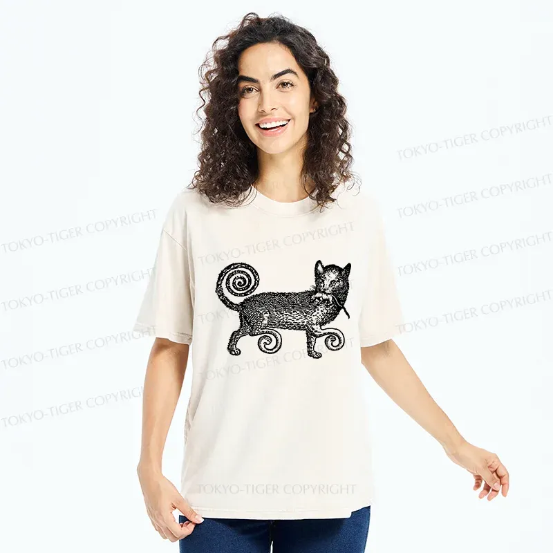 Tokyo-Tiger Cat That Caught The Mouse Washed T-Shirt