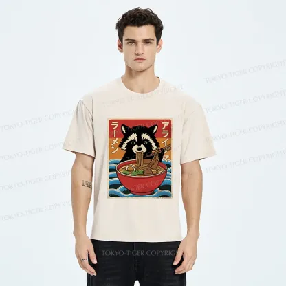 Tokyo-Tiger Raccoon Eating Ramen Washed T-Shirt