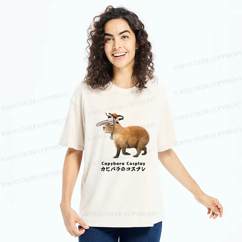Tokyo-Tiger Capybara Cosplay Washed T-Shirt