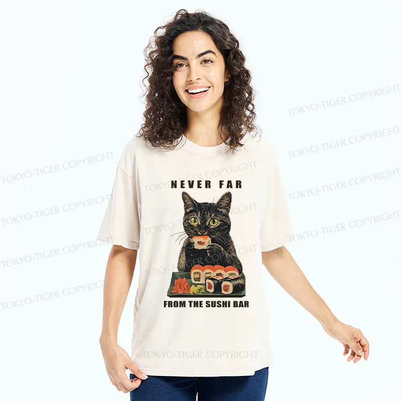 Tokyo-Tiger Cat Eating Sushi Vintage Washed T-Shirt