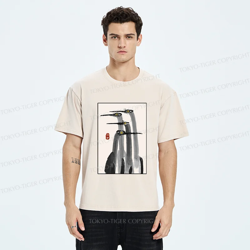 Tokyo-Tiger Japanese Crane Poster Washed T-Shirt