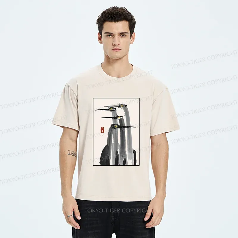 Tokyo-Tiger Japanese Crane Poster Washed T-Shirt