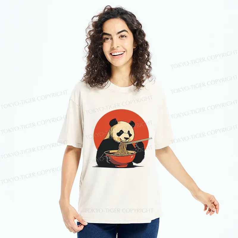 Tokyo-Tiger Panda Eating Ramen Washed T-Shirt
