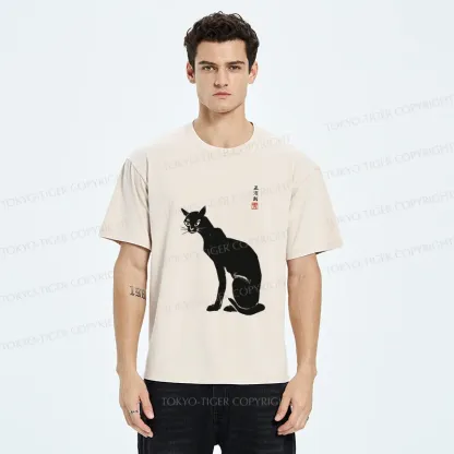 Tokyo-Tiger Slender Black Cat Washed T-Shirt