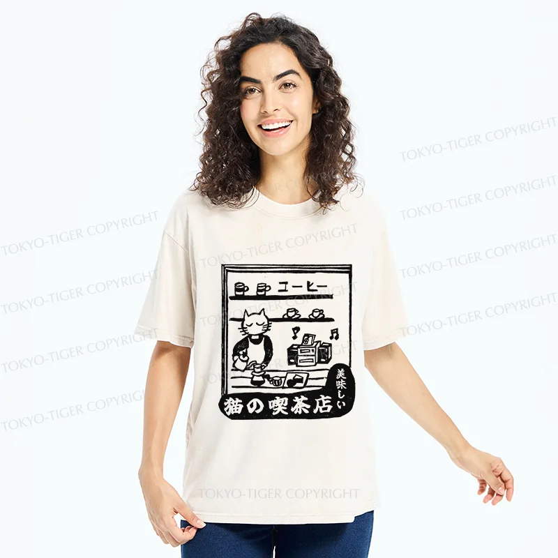 Tokyo-Tiger Cat's Teahouse Washed T-Shirt