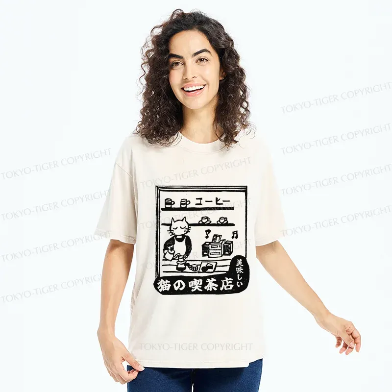Tokyo-Tiger Cat's Teahouse Washed T-Shirt
