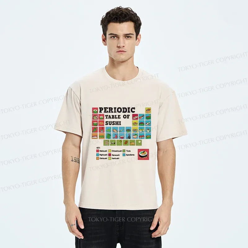 Tokyo-Tiger Japanese Food Periodic Table Washed T-Shirt