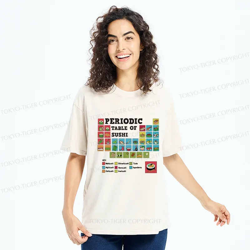 Tokyo-Tiger Japanese Food Periodic Table Washed T-Shirt