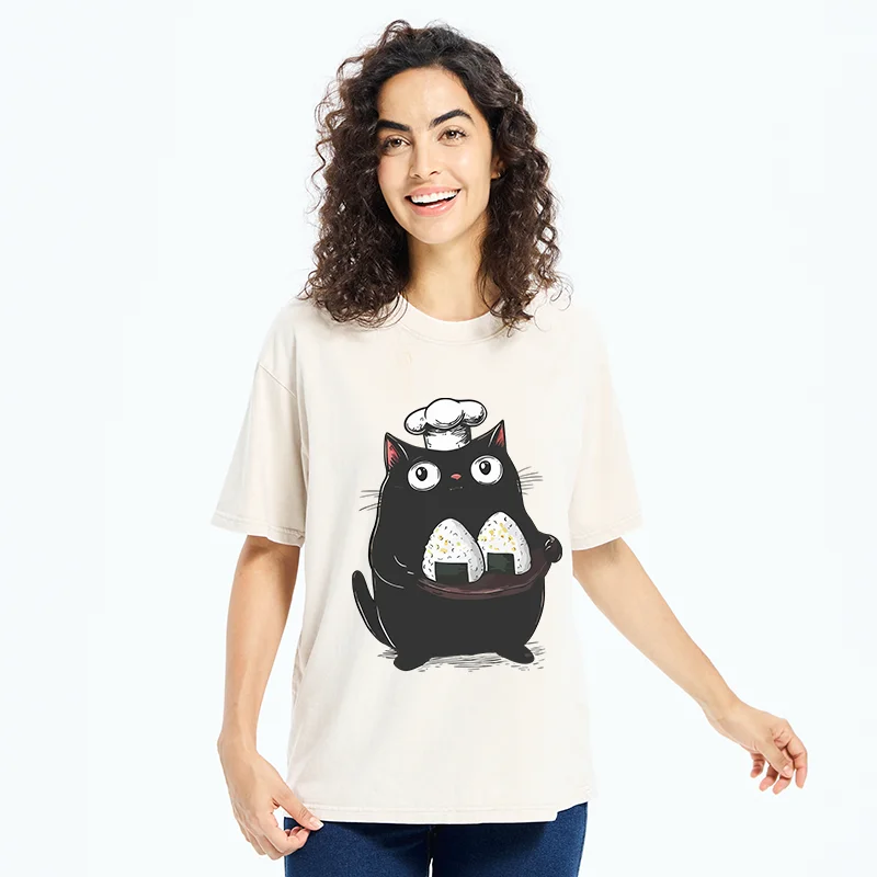 Tokyo-Tiger Onigiri Made By Cat Chef Washed T-Shirt