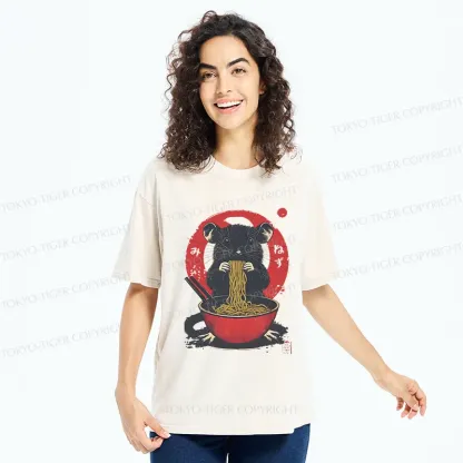 Tokyo-Tiger Mouse Eating Ramen Washed T-Shirt