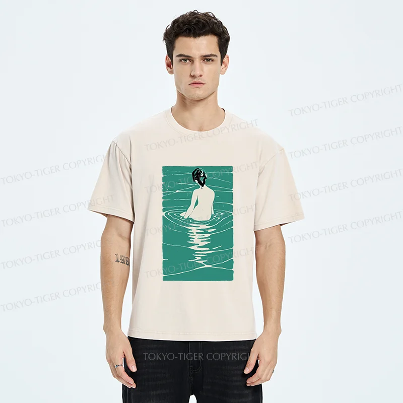 Tokyo-Tiger Woodcut Japanese Art Washed T-Shirt