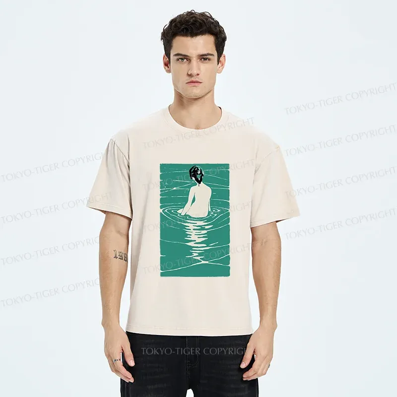 Tokyo-Tiger Woodcut Japanese Art Washed T-Shirt