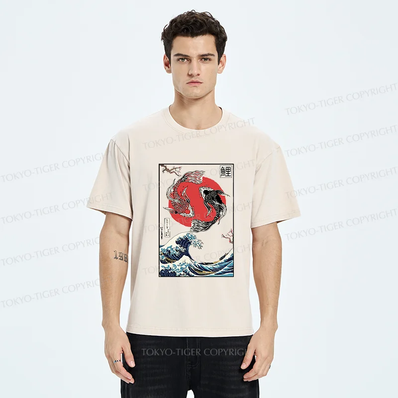 Tokyo-Tiger Retro Japanese Koi Washed T-Shirt