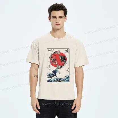 Tokyo-Tiger Retro Japanese Koi Washed T-Shirt